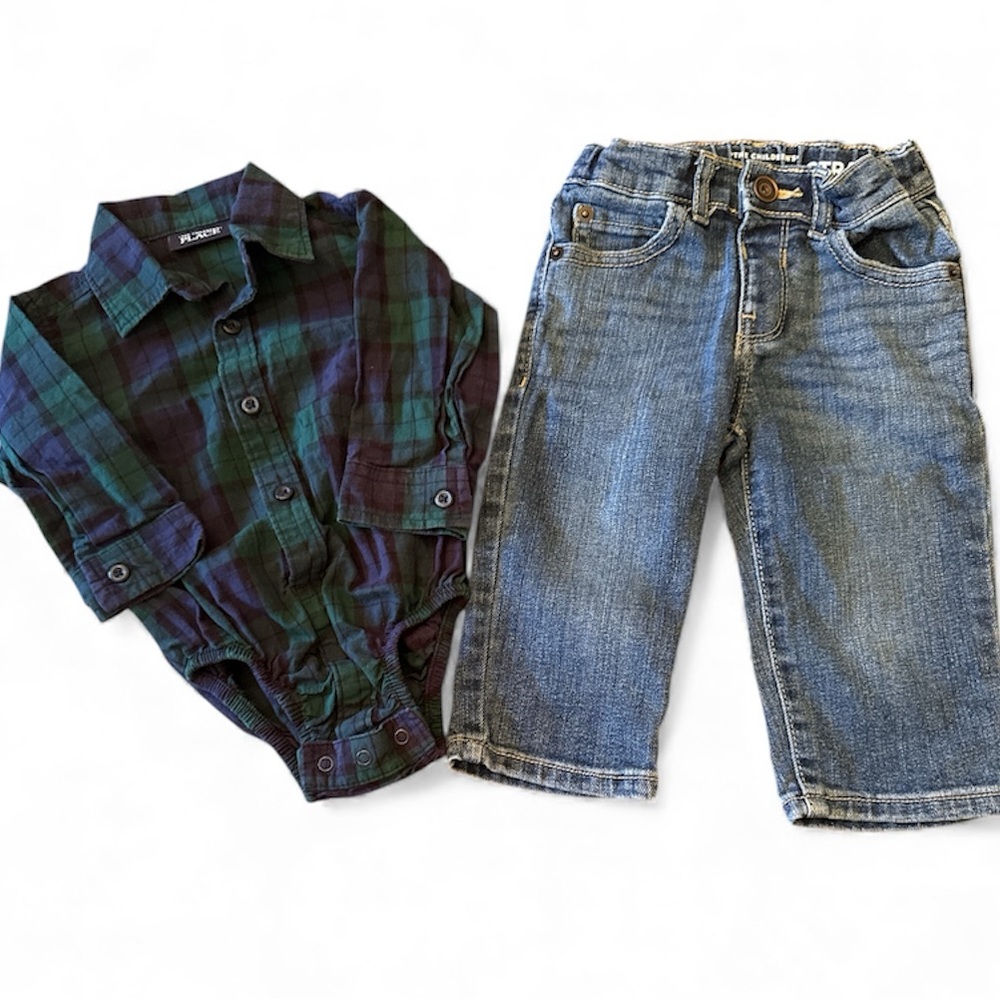 Plaid Green and Blue Kids Shirt and Jeans by The Children’s Place